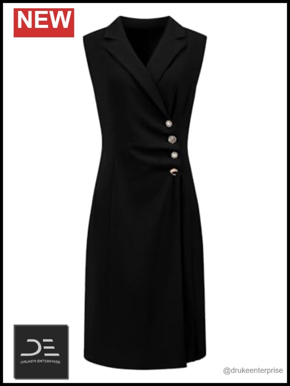 Sleeveless Notch Lapel Sheath Dress Office Semi-Formal Knee Length